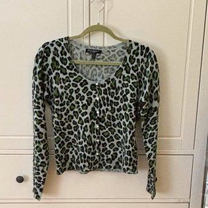 Betsey Johnson Green leopard print cardigan SZ L